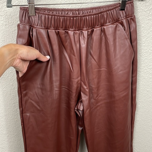 New WeWoreWhat Vegan Leather Jogger Pants Pull On Brown Sz M - Picture 4 of 13